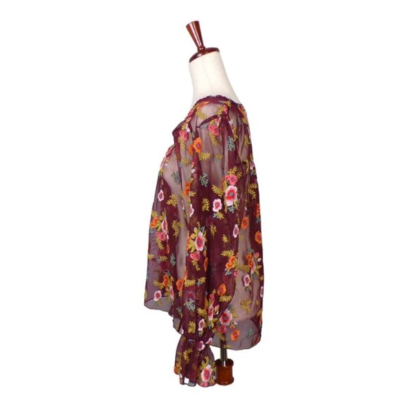 Anthropologie Feather & Bone Floral Embroidered Sheer Mesh Blouse Size M #984 - Picture 2 of 4